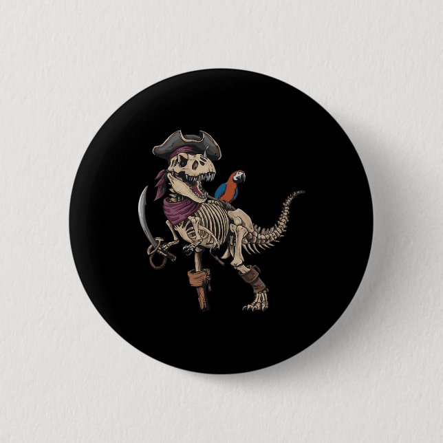 Pirat Skelett Dinosaurier T Rex Lustiger Tyrannosa Button (Vorderseite)