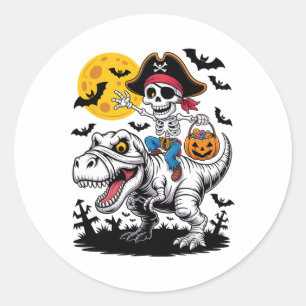 Pirat Skelett Halloween T Rex Süßigkeiten Dinosaur Runder Aufkleber