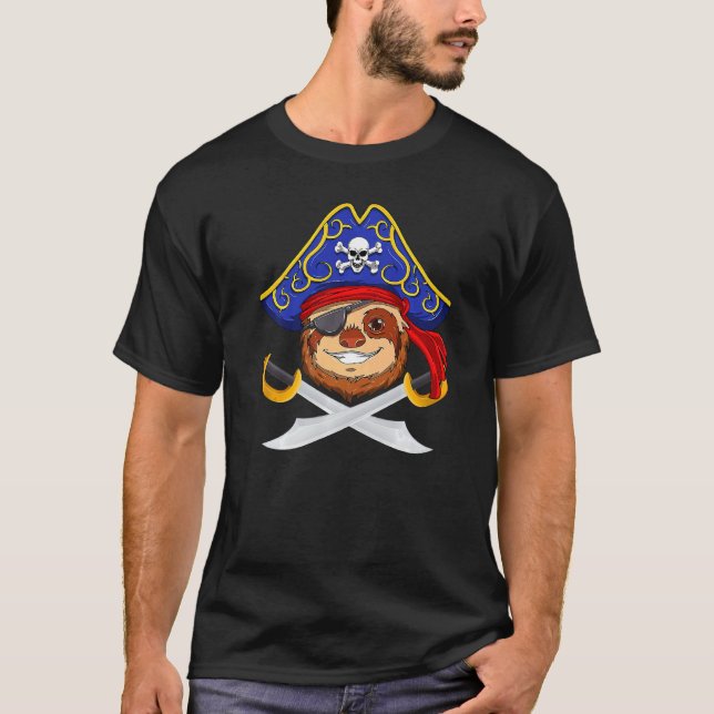 Pirat Sloth Jolly Roger Halloween Costume Day Boy T-Shirt (Vorderseite)