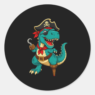 Pirat T-Rex Dinosaur lustiger Cartoon Runder Aufkleber