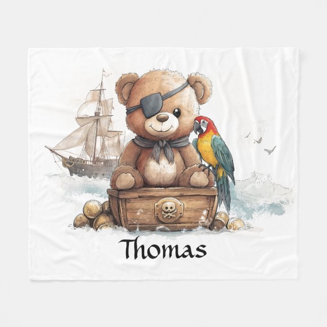 Pirat Teddybär Abenteuer - Anpassbar Fleecedecke (Vorderseite (Horizontal))