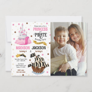 Pirat und Prinzessin Foto Geschwister Gemeinsamer  Einladung