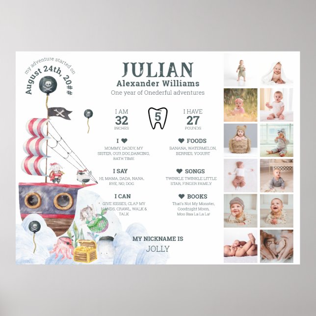 Pirate 1. Foto Meilenstein 12 Monate Foto Poster (Vorne)