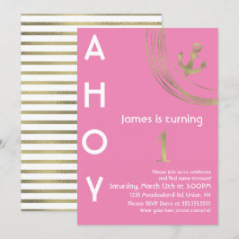 Pirate 1. Geburtstag Imitate Gold Anker Nautic Einladung