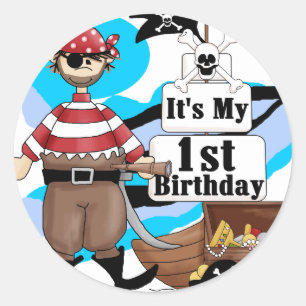 Pirate 1. Geburtstag T - Shirt und Geschenke Runder Aufkleber