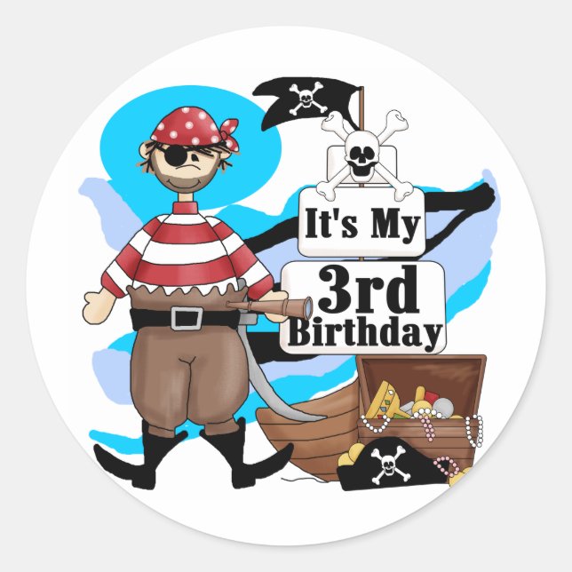 Pirate 3. Geburtstag - Hemden und Geschenke Runder Aufkleber (Vorderseite)