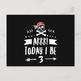 Pirate 3Th Birthday Party Arrr Today I Be 3 Red Postkarte