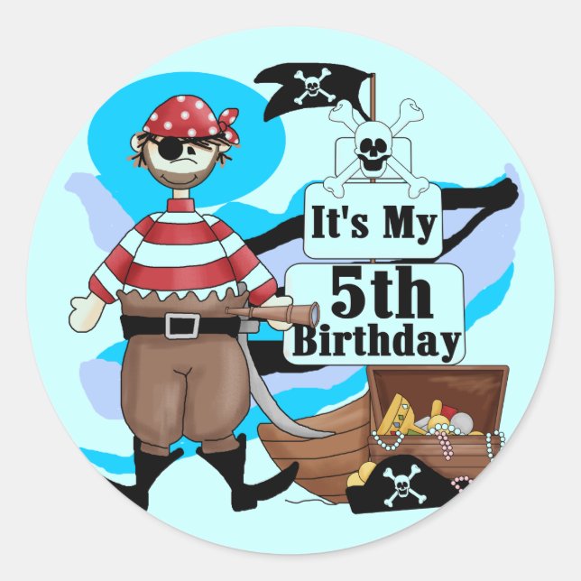 Pirate 5th Birthday Tshirts und Geschenke Runder Aufkleber (Vorderseite)