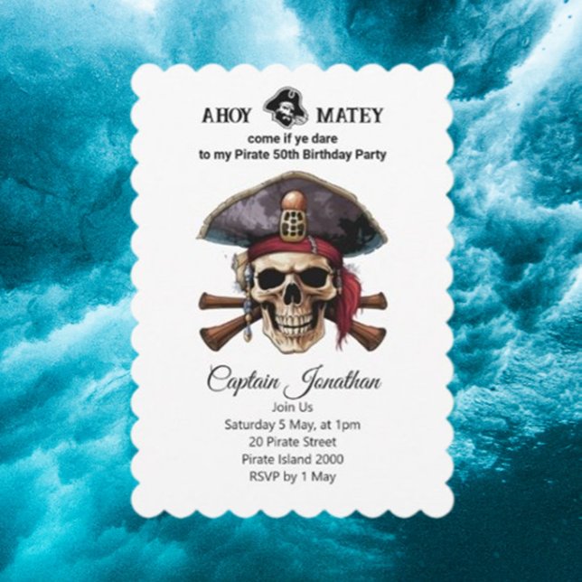 Pirate Adventure Awaits Einladung (Create fun and spooky pirate skull and crossbones birthday invitations for kids )