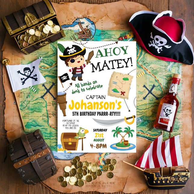 Pirate Ahoy Boy Geburtstagsparty Einladung (Von Creator hochgeladen)