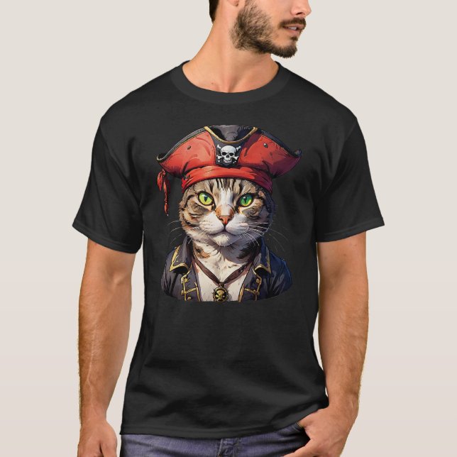 Pirate and Cat The Feline Buccaneer T-Shirt (Vorderseite)
