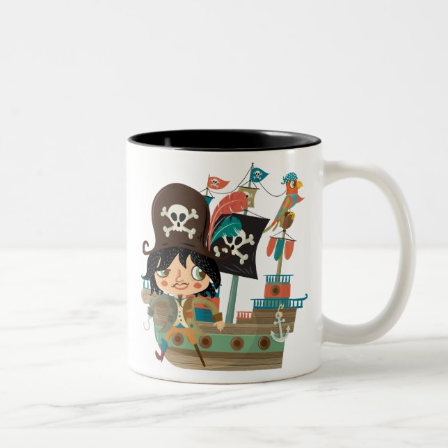 Pirate and Pirate Ship Zweifarbige Tasse (Rechts)