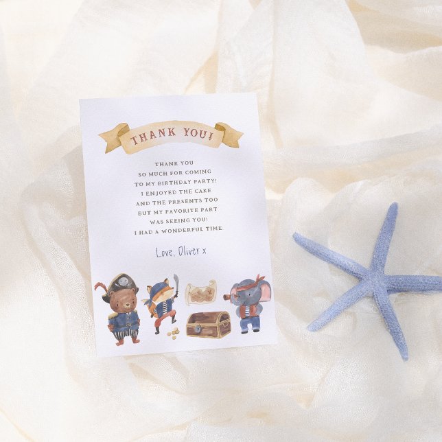 Pirate Animals Boy Birthday Party Dankeskarte (Von Creator hochgeladen)