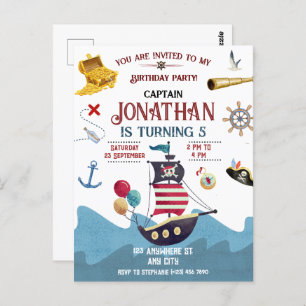 Pirate Birthday Ahoy Boy Party Einladung Postkarte