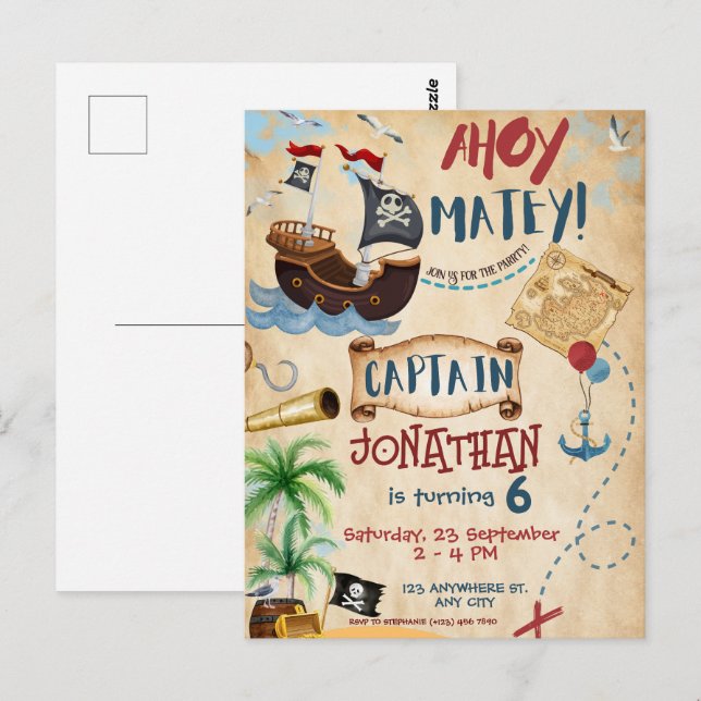 Pirate Birthday Ahoy Boy Party Postkarte (Vorne/Hinten)