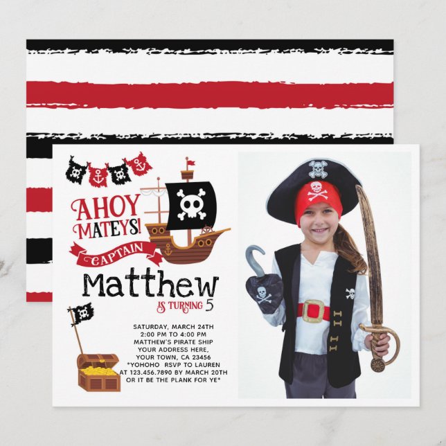 Pirate Birthday Einladung mit Foto (Vorne/Hinten)
