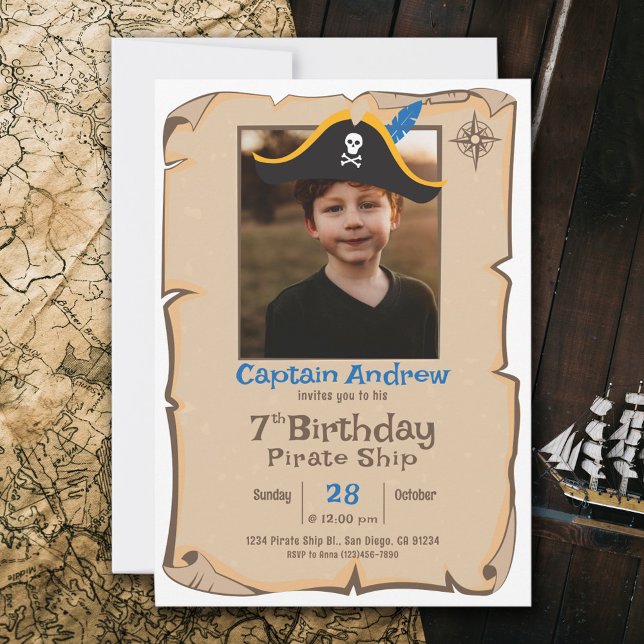 Pirate Birthday | Foto Einladung zum Geburtstag (Pirate Kids Birthday Invitation)
