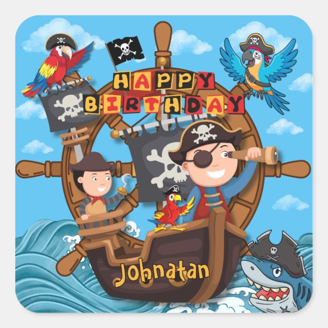 Pirate Birthday Party  for Kids Quadratischer Aufkleber (Vorderseite)