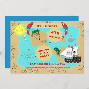 Pirate Birthday Treasure Map Schiff Niedlich Einladung