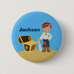 Pirate Boy Beach Summer Niedlich Kids Monogram Blu Button