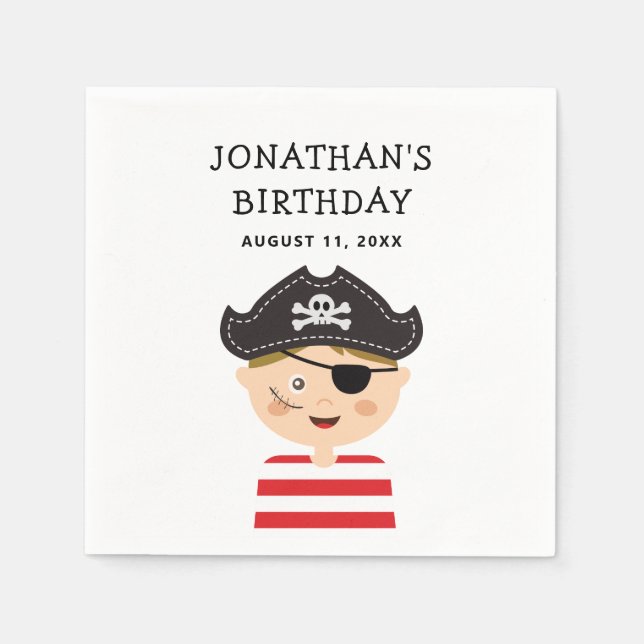 Pirate Boy Birthday | Fun Kids Adventure Party Serviette (Vorderseite)