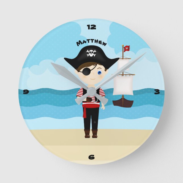 Pirate Boy Runde Wanduhr (Vorderseite)