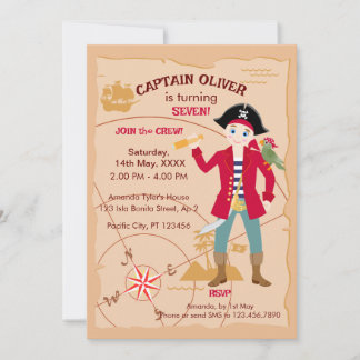 Pirate Boy Treasure Map Spaß Geburtstagsparty Einladung