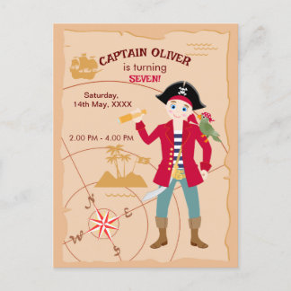 Pirate Boy Treasure Map Spaß Geburtstagsparty Einladungspostkarte