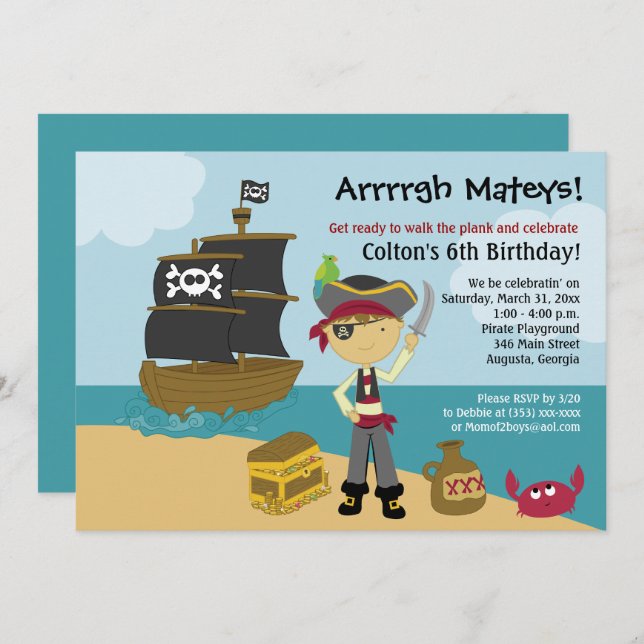 Pirate Boy's Birthday Einladung 12x18 (Vorne/Hinten)