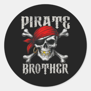 Pirate Brother Piratenflagge Flag und Skull Crossb Runder Aufkleber