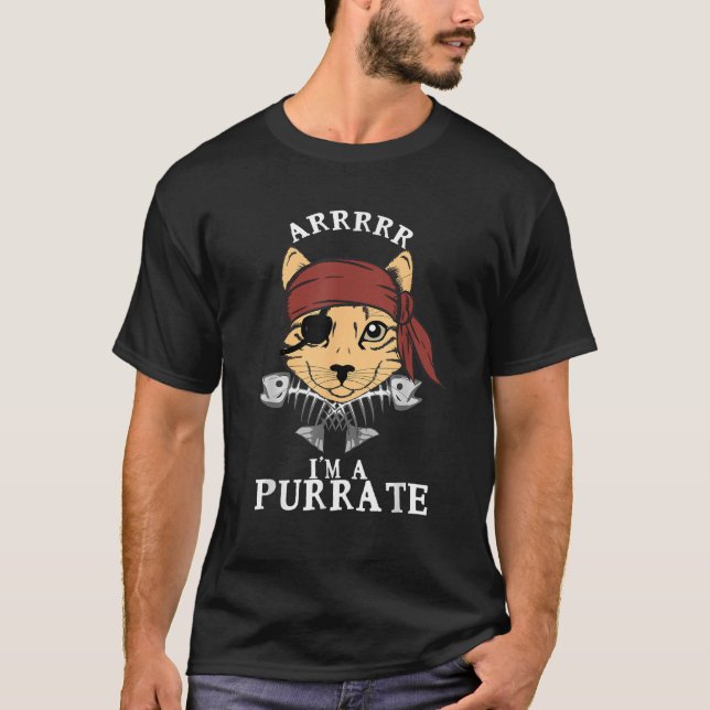 Pirate Ca Arrr Purrate Kitty Eye Patch Fishbone G T-Shirt (Vorderseite)