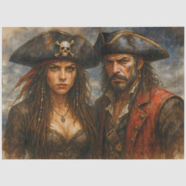 Pirate Captain and Queen Rustic Nautical Decoupage Seidenpapier