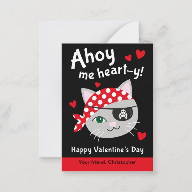 Pirate Cat Classroom Valentine Cards für Kinder Mitteilungskarte (Vorderseite)