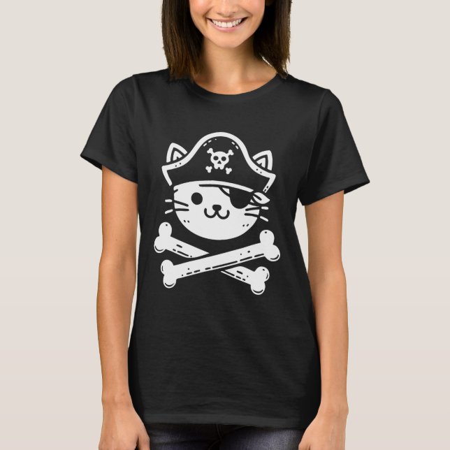 Pirate Cat Crossbones Cat Lover Cats Kitten Eigent T-Shirt (Vorderseite)