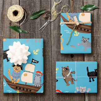 Pirate Cat Pattern für Kindergeburtstag von Jungen Geschenkpapier Set