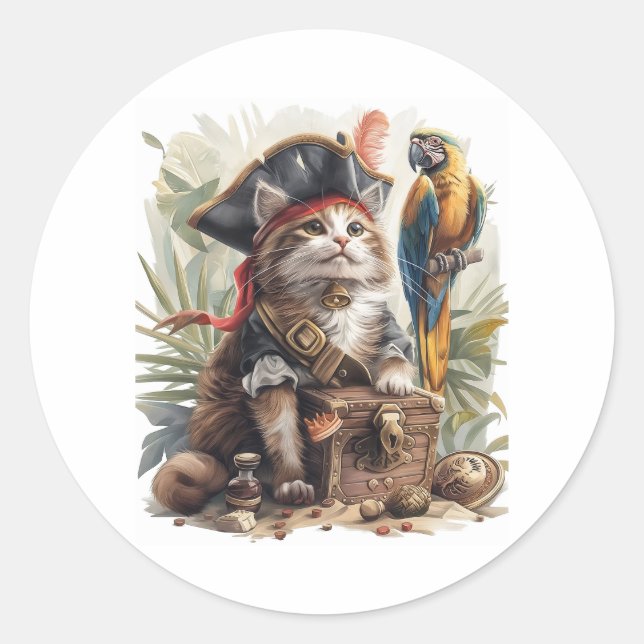 Pirate Cat Treasure Runder Aufkleber (Vorderseite)