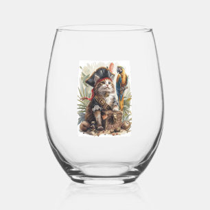 Pirate Cat Treasure Weinglas Ohne Stiel