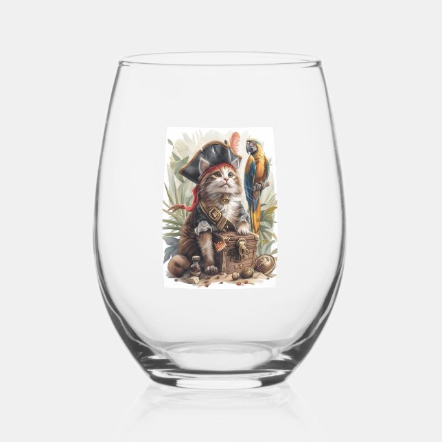 Pirate Cat Treasure Weinglas Ohne Stiel (Vorderseite)