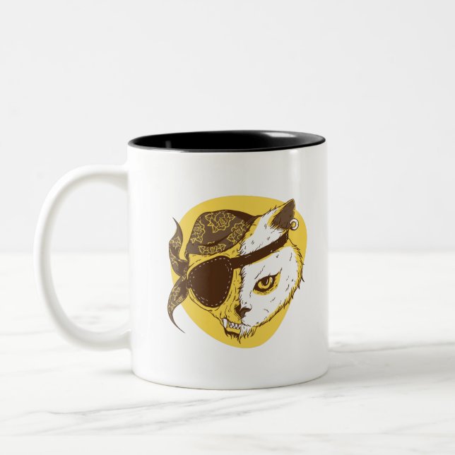 Pirate Cat Zweifarbige Tasse (Links)