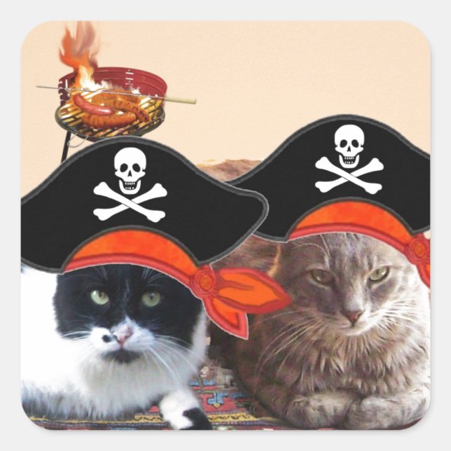 PIRATE CATS, sprechen wie ein Piratentag Quadratischer Aufkleber (Vorderseite)