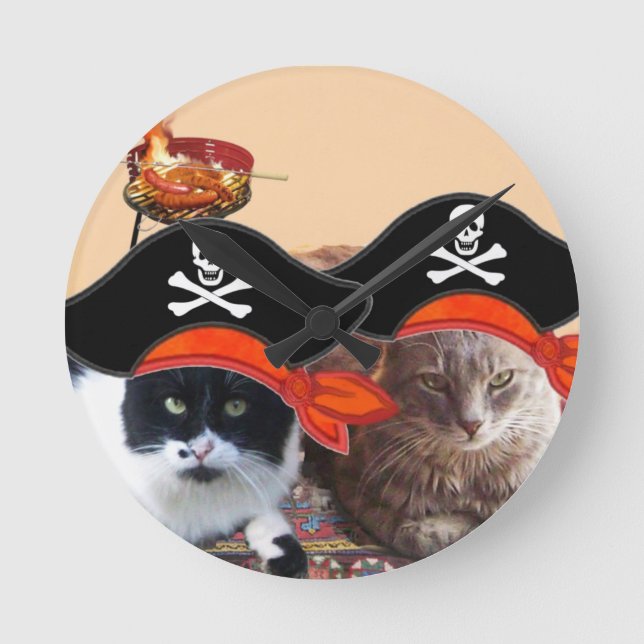 PIRATE CATS, sprechen wie ein Piratentag Runde Wanduhr (Vorderseite)