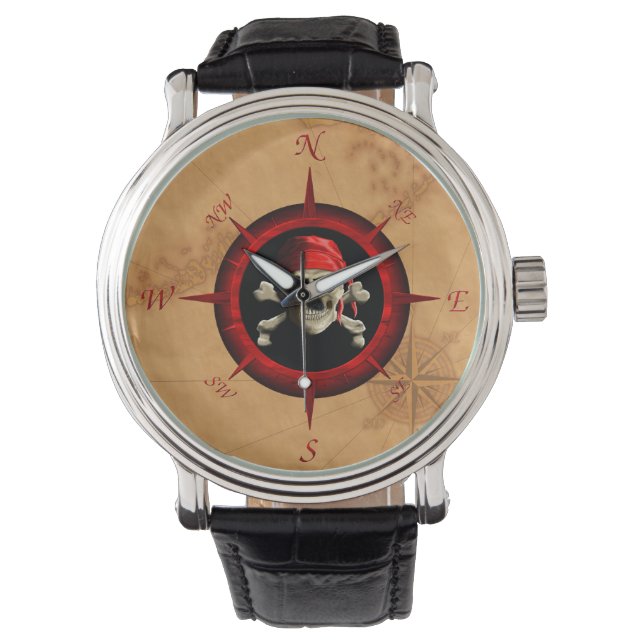 Pirate Compass Rose und Karte Armbanduhr (Vorderseite)