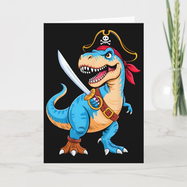 Pirate Dinosaur T Rex Boys Kids Funny Halloween Co Karte (Vorderseite)