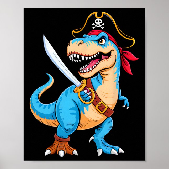 Pirate Dinosaur T Rex Boys Kids Funny Halloween Co Poster (Vorne)