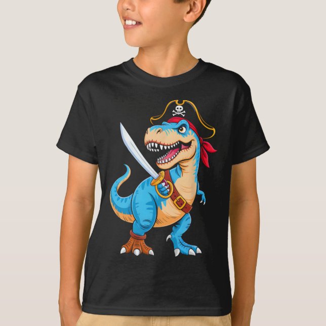 Pirate Dinosaur T Rex Boys Kids Funny Halloween Co T-Shirt (Vorderseite)