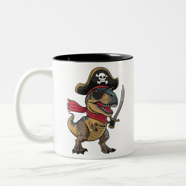 Pirate Dinosaur T-Rex Funny Halloween Kostüm Zweifarbige Tasse (Links)
