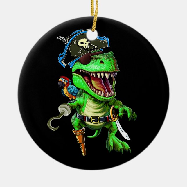 Pirate Dinosaur T Rex Funny Tyrannosaurus Hallowee Keramik Ornament (Vorne)
