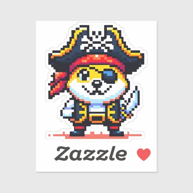Pirate Dog - Funny Pixel Art Adventure Design Aufkleber (Blatt)