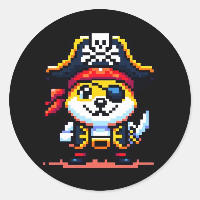 Pirate Dog - Funny Pixel Art Adventure Design Runder Aufkleber (Vorderseite)