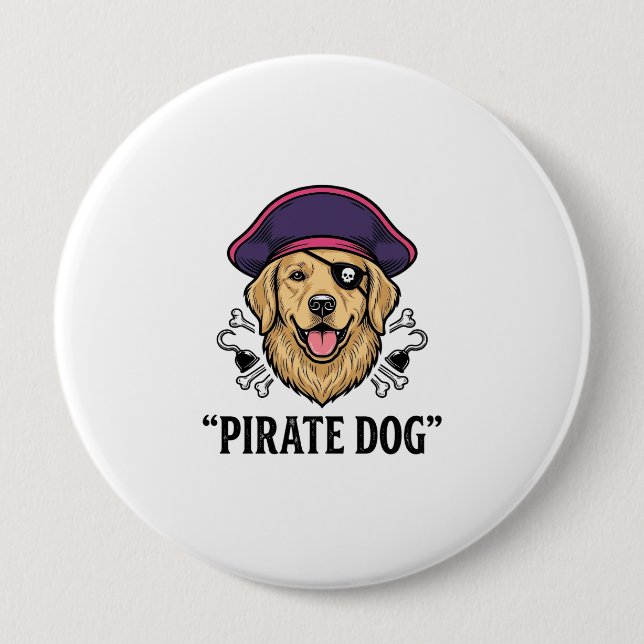 Pirate Dog Vintage Gravur Shirt Design_1 Button (Vorderseite)